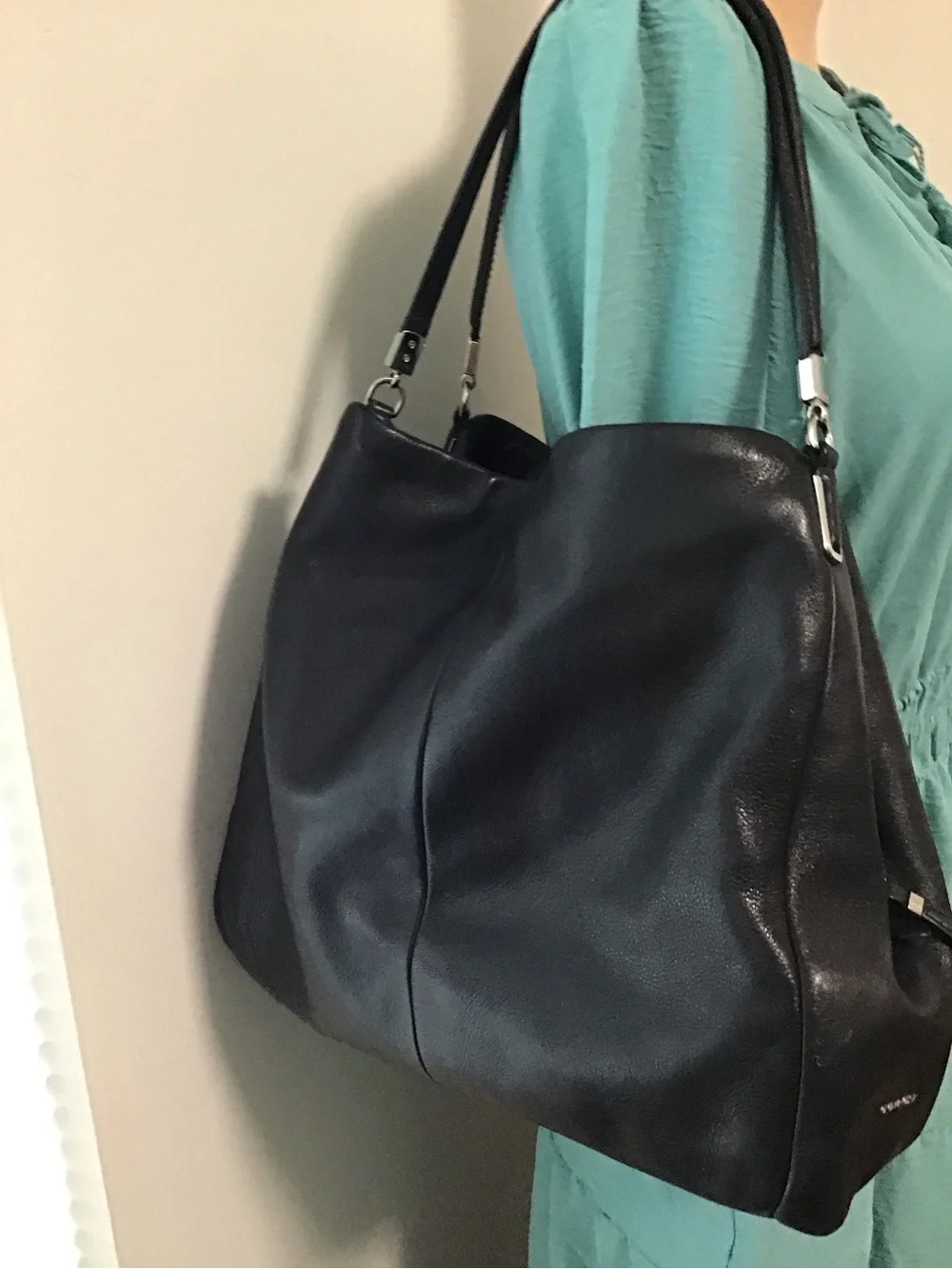 Coach Black Leather Shoulder Bag with Silver Hardware
